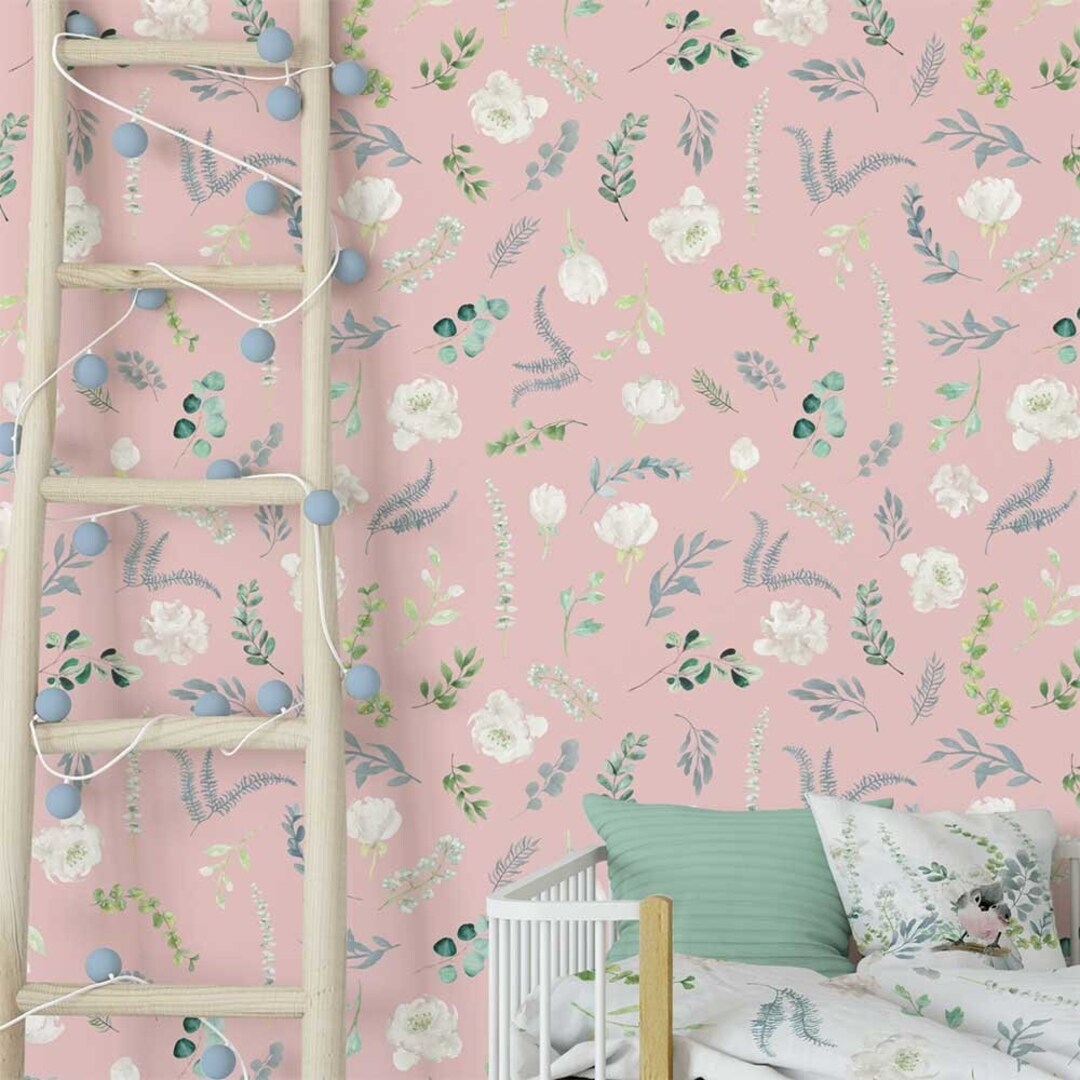 Watercolor Pink Floral Removable Wallpaper for Farmhouse Nursery ...