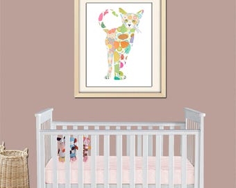 Colorful Cat Art Print: Whimsical Nursery Decor