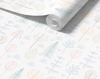 Woodland Trees Wallpaper: Removable Peel and Stick Pastel Girls Room Wall Decor