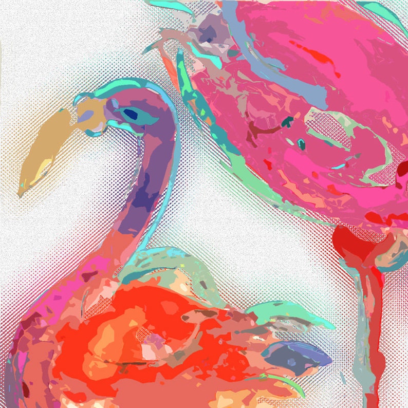 Pink Flamingos Abstract Art Print for Bathroom Decor. Etsy