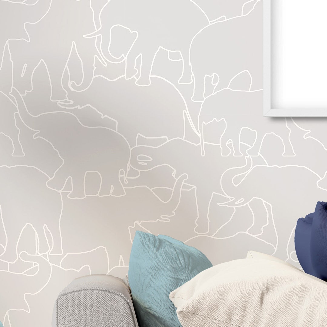 Gray Elephant Wallpaper Peel and Stick Modern Elephant - Etsy