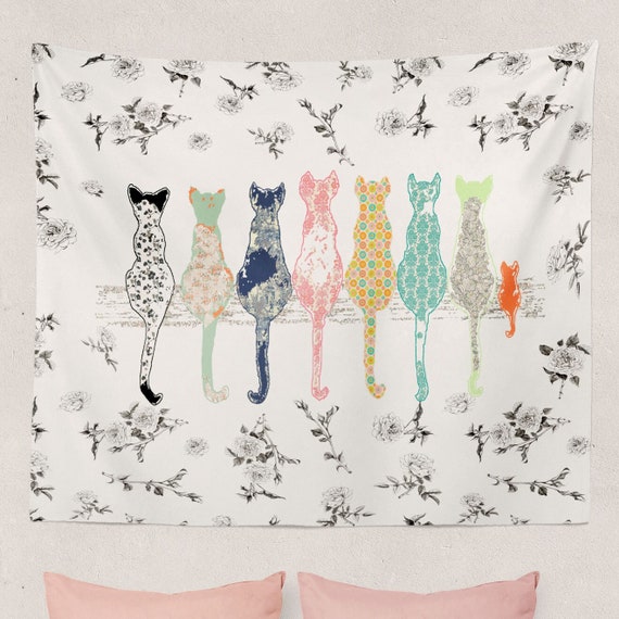 Large Cat Wall Tapestry Nursery or Kids Bedroom Decor Cat Wall Art Hanging Cute Feline Tapestries Etsy