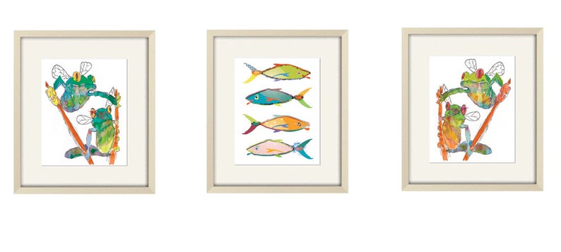 Fish Bathroom wall decor. Canvas or print Coastal art. tropical fish print. Kids bathroom decor. Beach house wall art. Abstract beach art. image 4