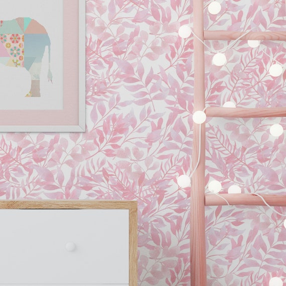 Soft Pink Wallpaper Watercolor Leaves Peel And Stick Etsy Soft Pink Wallpaper Watercolor Leaves Peel And Stick Etsy