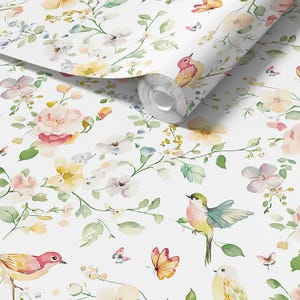 Bird Wallpaper Floral Nursery Wall Decor Elegant Baby Room Flowers, Butterflies And Birds For Girls Pretty Bedroom Peel And Stick