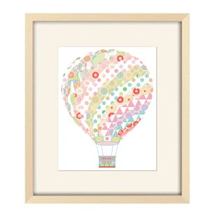 Large Pink Floral Hot Air Balloon Nursery Print - Contemporary Childrens Bedroom Decor - Girls Room Art Gift
