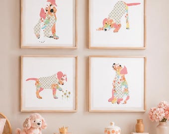 Puppy Dog Nursery Art Print Set of Four: Cute Colorful Children's Wall Decor First Birthday Gift Idea