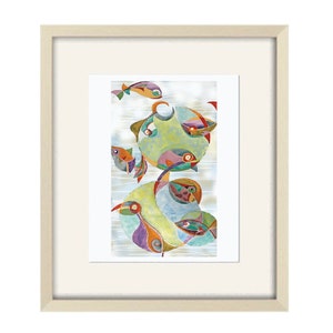 Abstract Tropical Fish Acrylic Painting Print - Wall Art for Bathroom Living Room  Beach House Decor