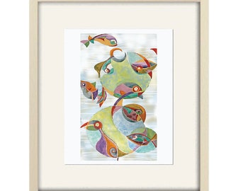 Abstract Tropical Fish Acrylic Painting Print - Wall Art for Bathroom Living Room  Beach House Decor