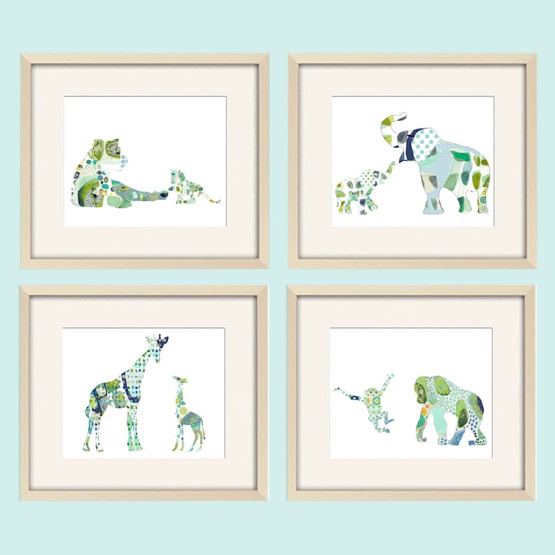 JUNGLE Theme Nursery Decor Zoo Animals Baby Boy Nursery Decor Set of 4 SAFARI ANIMALS Wall Art Canvas or Prints Playroom Wall Art
