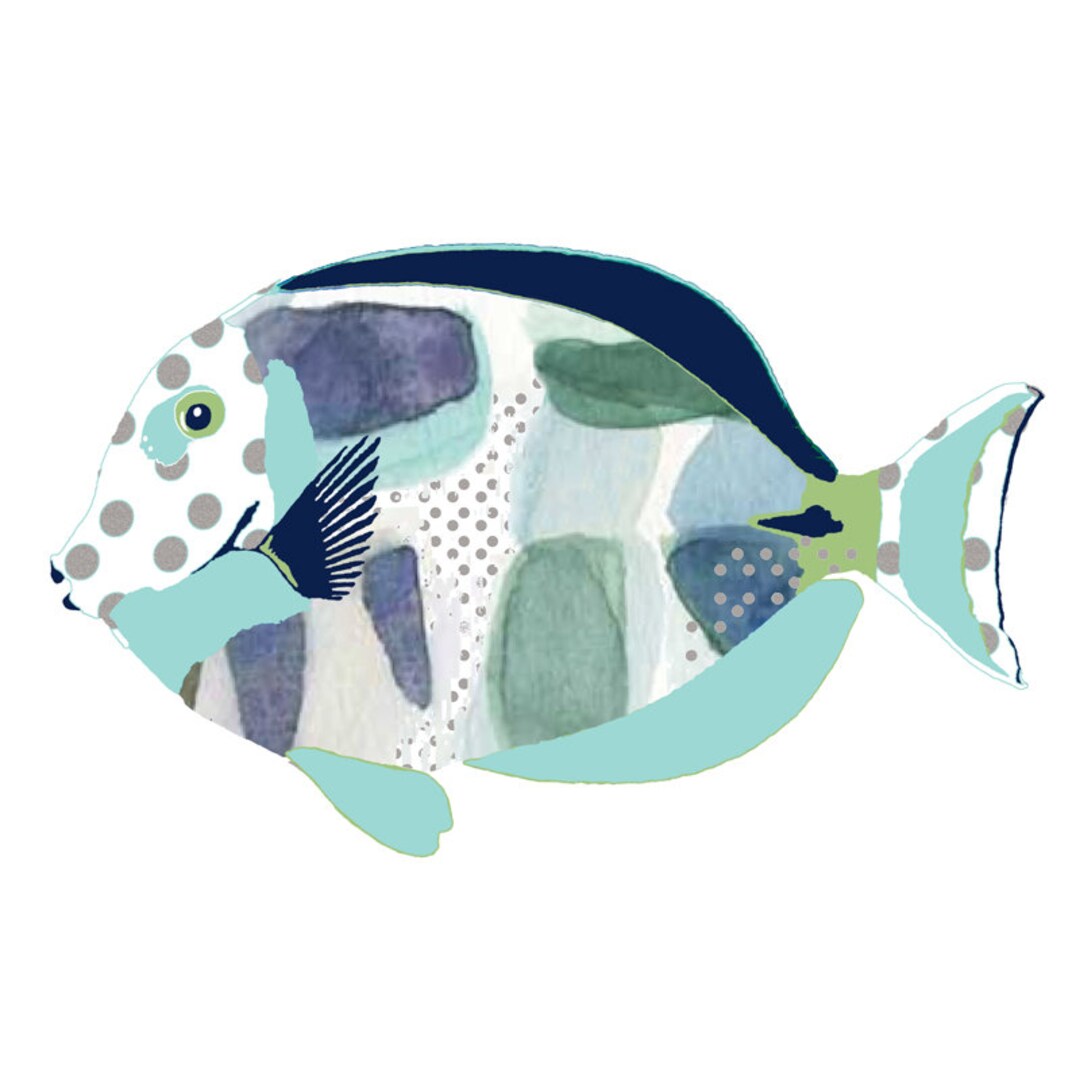 Abstract Blue Bathroom Fish Art Print. Kids Bathroom Art. Sealife Art