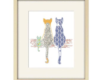 Purple nursery cat wall art print. Cat lovers gift. cat nursery art. Baby nursery wall decor cat print. Kitten print. Girls bedroom art.