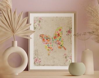 Boho Butterfly Nursery Art Print - Girls Room Wall Decor - Above Crib Prints - Shabby Chic Baby Shower Gift