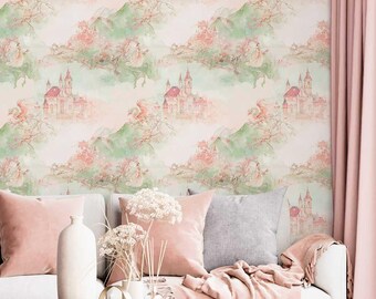 Princess Castle Wallpaper - Whimsical Dragon Kids Room Wall Mural