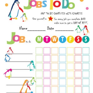 Childrens Chore Chart - Printable Daily  Weekly Planner To Do List Organizer - Instant Download