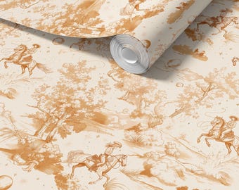 Cosmic Cowgirl Wallpaper Western Orange Beige Unicorn Horse Wall Decor For Girl Bedroom, Kids Room And Country Peel & Stick Baby Nursery