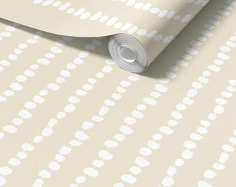 Scandi Stripe Minimal Removable Peel and Stick Wallpaper - Beige and White Neutral Wall Mural
