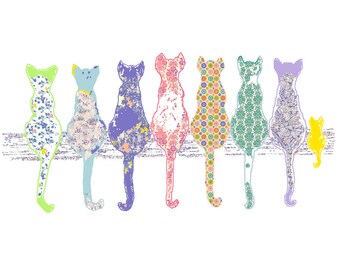 Colorful Cats Art Print: Modern Nursery Wall Decor
