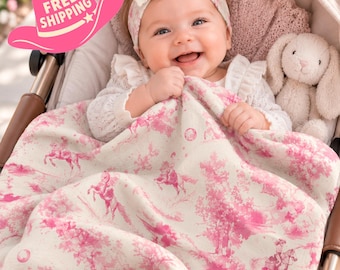 Trendy Pink Baby Blanket Swaddle Set With Bow Cosmic Cowgirl Western Baby Shower Gift For New Mom
