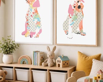 Set of Two Colorful Dog Art Prints – Whimsical Puppy Wall Decor