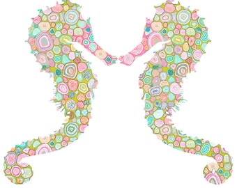 Colorful Seahorse Art Print for Kids Beach Bathroom Decor
