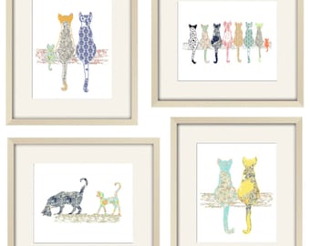 Cat Art Print Set: Whimsical Kitten Nursery Decor