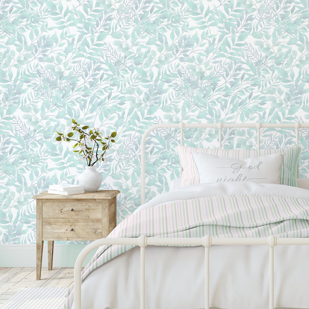 Mint Botanical Green Wallpaper Peel and Stick Removable Light Green ...
