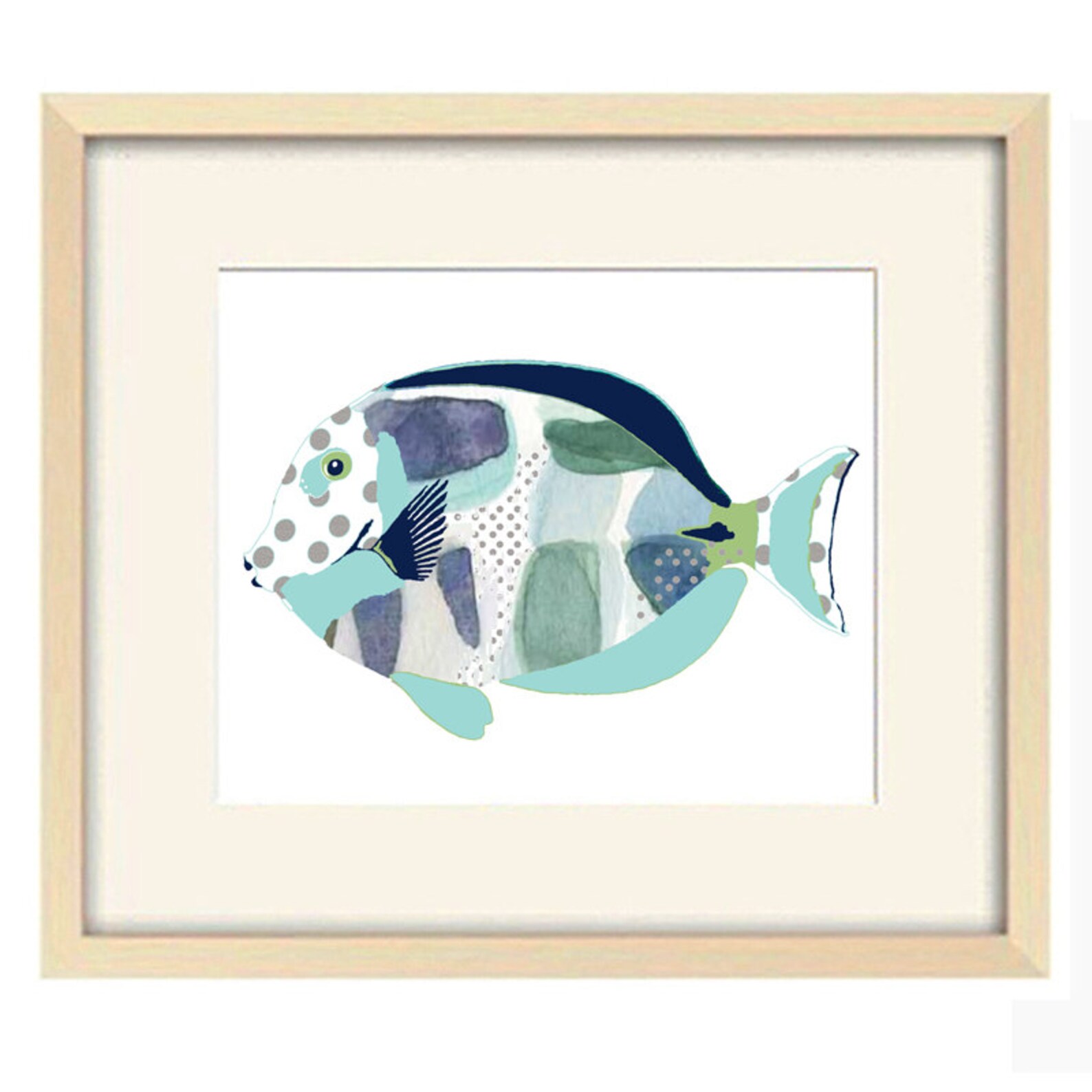 Abstract Blue Bathroom Fish Art Print. Kids Bathroom Art. Etsy