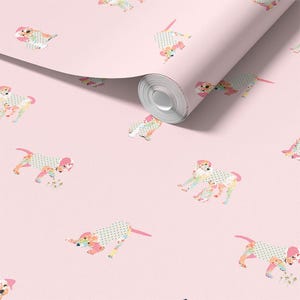 Cute Pink Puppy Dog Wallpaper For Girls Room  - Removable Peel And Stick Dog Wall Decor for Kids And Dog Lovers