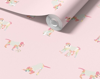Cute Pink Puppy Dog Wallpaper For Girls Room  - Removable Peel And Stick Dog Wall Decor for Kids And Dog Lovers