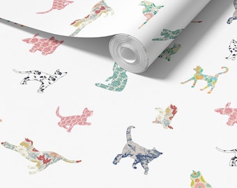 Cat Wallpaper Peel And Stick Removable Nursery Wallpaper Roll. Shabby Chic Cats Wallpaper Baby Girl Toddler Wall Decor Cat Lovers Decoration