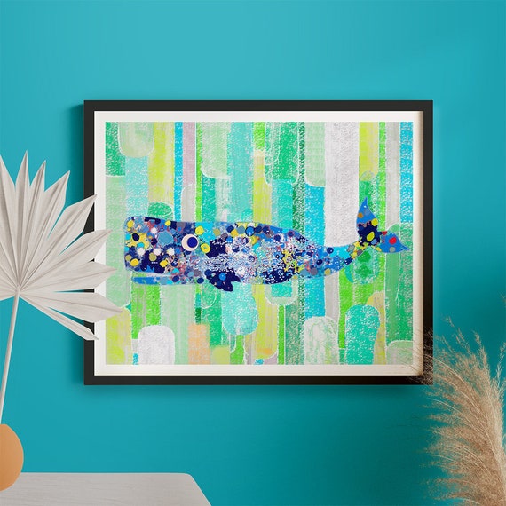Bathroom Wall Decor Whale Print In Green Blue Abstract Art - Blue And Green Wall Art For Bathroom Bathroom Wall Decor Whale Print In Green Blue Abstract Art - Blue And Green Wall Art For Bathroom
