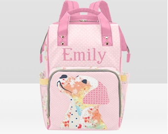 Sac à dos à langer personnalisé pour bébé fille - Adorable sac à dos rose avec motif chiot, cadeau de naissance pour nouvelle maman, idéal pour les essentiels de bébé