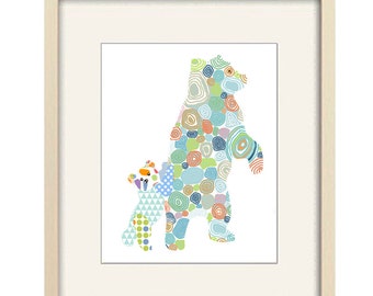 Modern Woodland Bear Nursery Wall Art - Cute and Unique Kids Decor - Abstract Animal Print for Boys Room