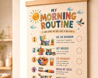 Morning Routine Chart for Kids Visual Schedule Chore Checklist Daily School Getting Ready Independence Tasks Responsibility Organizer