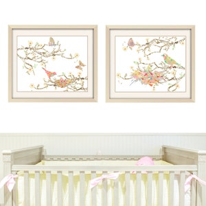Bird Print Nursery Wall Art - Farmhouse Decor for Baby Girls Room  - Farmhouse Decor for Baby Girls Room