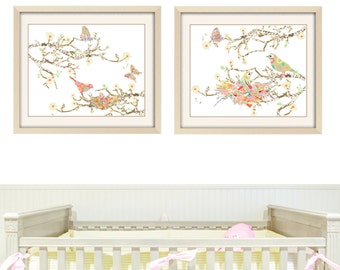 Bird Print Nursery Wall Art - Farmhouse Decor for Baby Girls Room  - Farmhouse Decor for Baby Girls Room