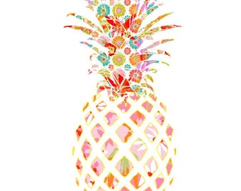 Tropical Watercolor Pineapple Wall Art - Hawaiian Pineapple Print for Home Decor