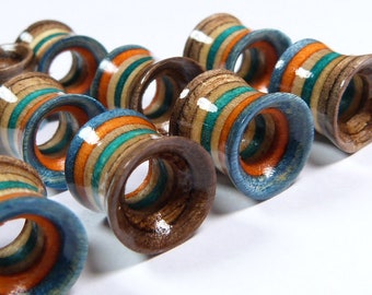 Wood Tunnels Recycled Skateboards Wood Tunnel Wooden Plug Wooden Plugs Ear Plugs Ear Gauge Gauges Pair Of Tunnels Plugs and Tunnels