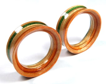 Ear Gauge Pair of Plugs Recycled Skateboards Gauges Plugs and Tunnels Wood Tunnel Wood Tunnels Wooden Plug Ear Plugs Wooden Plugs