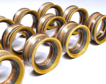 Wood Tunnels Recycled Skateboards Wood Tunnel Wooden Plug Wooden Plugs Ear Plugs Ear Gauge Gauges Pair Of Tunnels Plugs and Tunnels