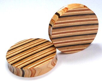 Ear Gauge Pair of Plugs Recycled Skateboards Gauges Plugs and Tunnels Wood Tunnel Wood Tunnels Wooden Plug Ear Plugs Wooden Plugs