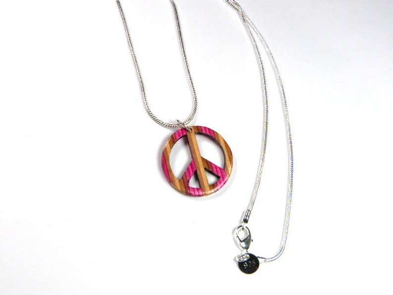 Recycled Skateboards, Peace Sign Necklace, Wooden Jewellery, Unique Gifts, Boho Hippy Necklace, Wood Peace Sign, Hippie Gifts, Peace Symbol image 3