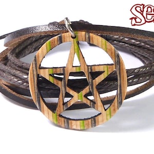 Skateboard riciclati, Bracciale pentacolo, Regali unici, Protezione spirituale, Regali da donna da uomo, Bracciale pentagramma, Bracciale in corda di legno