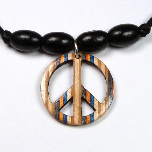 Recycled Skateboards, Peace Sign Necklace, Wooden Jewellery, Unique Gifts, Boho Hippy Necklace, Wood Peace Sign, Hippie Gifts, Peace Symbol