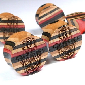 Recycelte Skateboards, 16mm (5/8&quot;) Plugs, Hamsa Hand, Plugs und Tunnels, Ohrstöpsel, Holz plugs, Holz Plugs, Holztunnel, Gauges