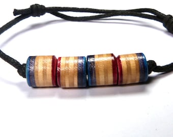 Recycled Skateboards, Wooden Bead Bracelet, Wooden Jewellery, Friendship Bracelet, Unique Gifts, Waxed Cotton, Colourful Beads, Wood Beads