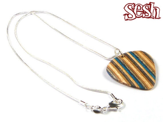recycled skateboards guitar pick necklace wooden jewellery etsy