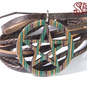 Skateboard riciclati, Bracciale pentacolo, Regali unici, Protezione spirituale, Regali da donna da uomo, Bracciale pentagramma, Bracciale in corda di legno