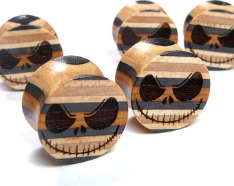 Acrylic Jack Skellington Ear Tunnel Screw Plug 00g (10mm) Halloween Black White Green